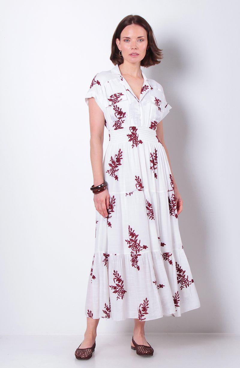 Vestido Bordado Marga Corta Con Bolsillo-0