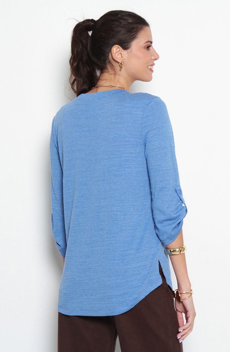 Blusa Manga 3/4 Abotonado En Delantero Con Bolsillo Escote V-2