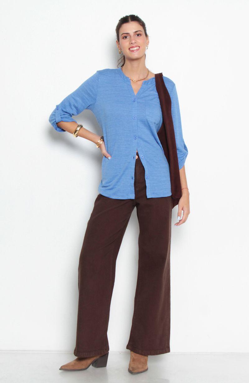 Blusa Manga 3/4 Abotonado En Delantero Con Bolsillo Escote V-5
