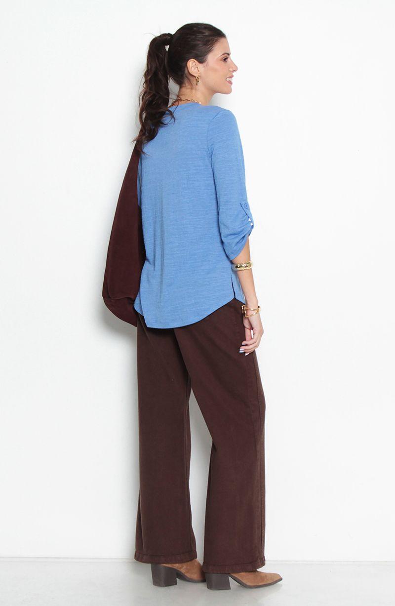 Blusa Manga 3/4 Abotonado En Delantero Con Bolsillo Escote V-6