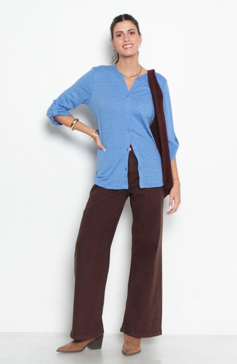 Blusa Manga 3/4 Abotonado En Delantero Con Bolsillo Escote V-5