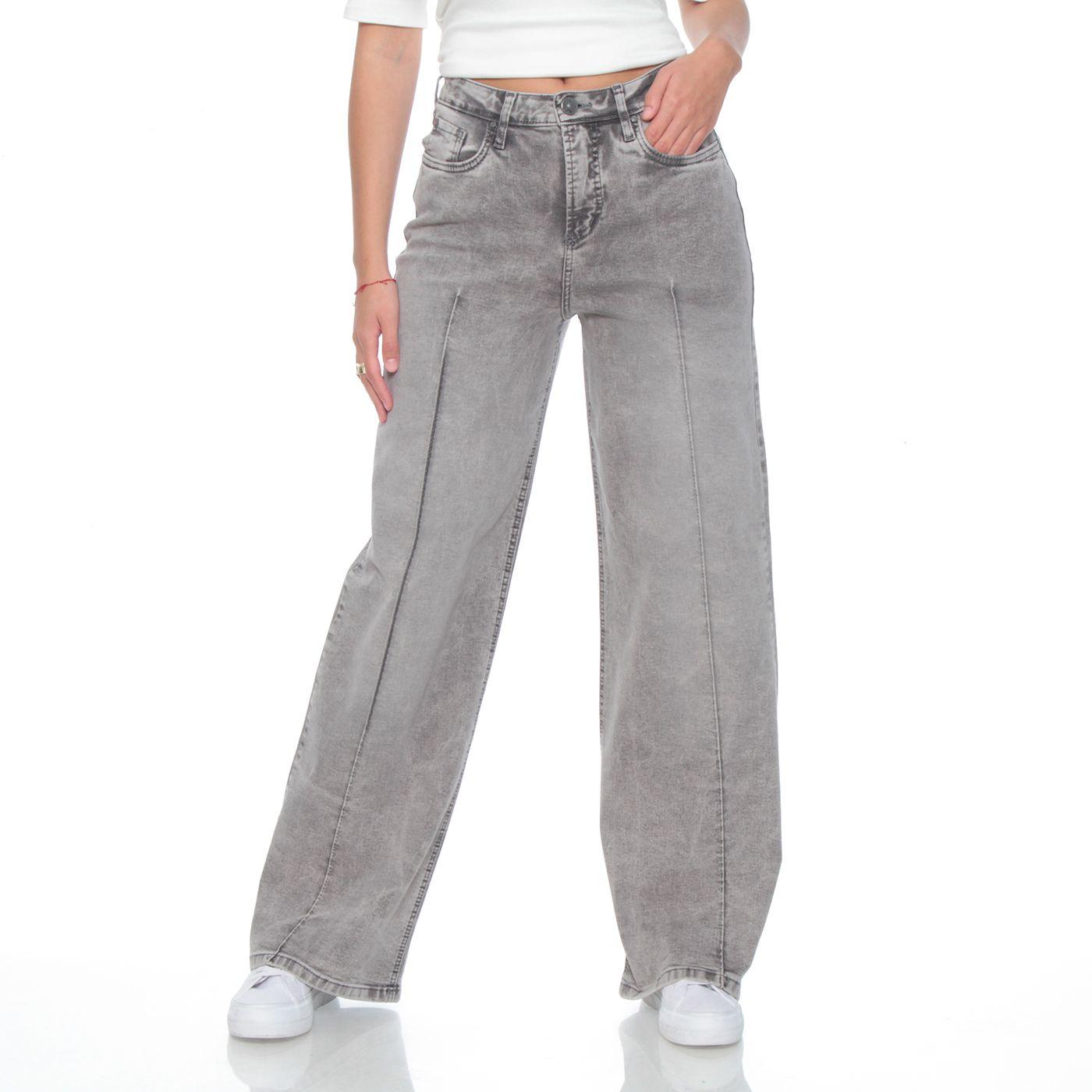 Jeans Recto Tiro Alto Pretina Basica Un Boton Alforza-2