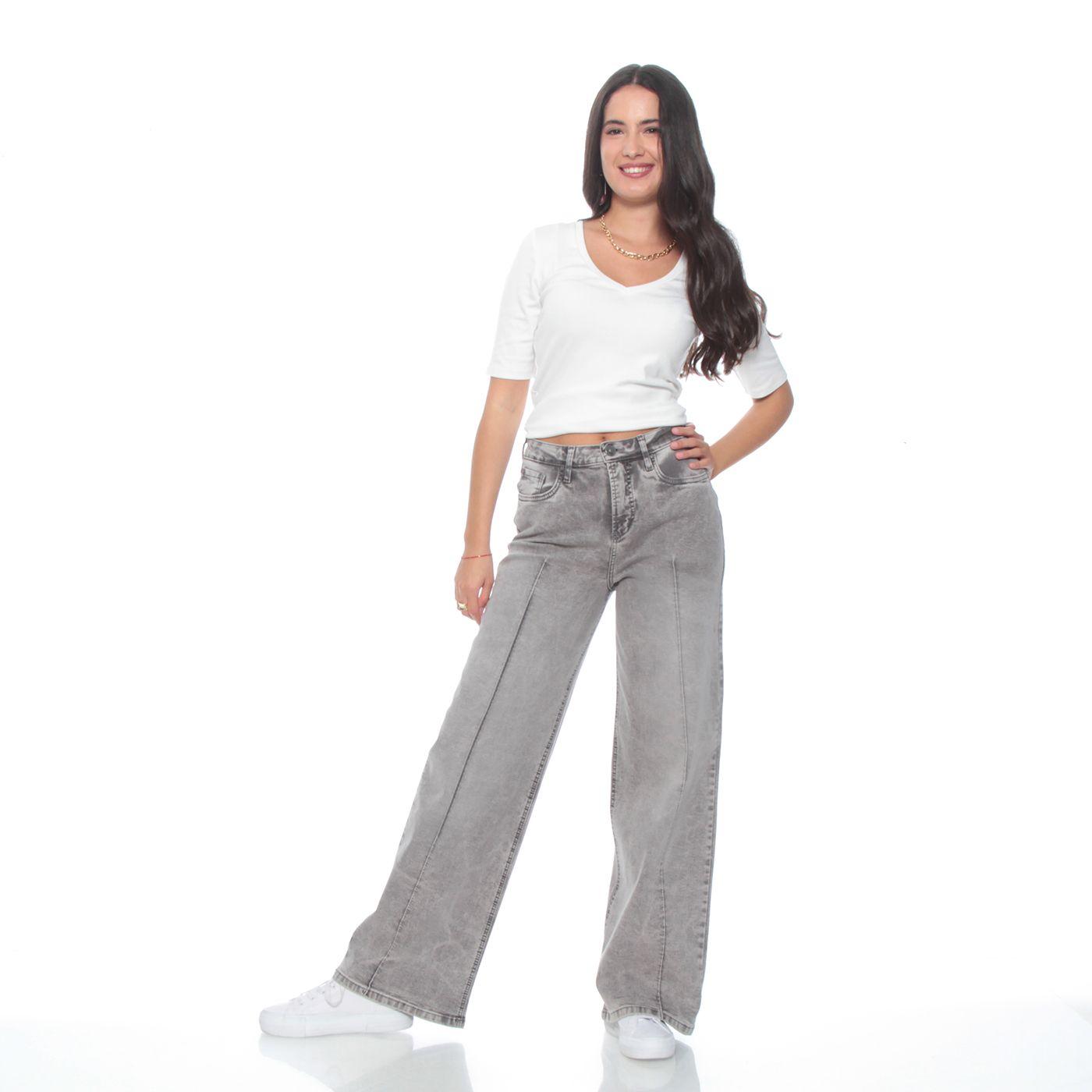 Jeans Recto Tiro Alto Pretina Basica Un Boton Alforza-4