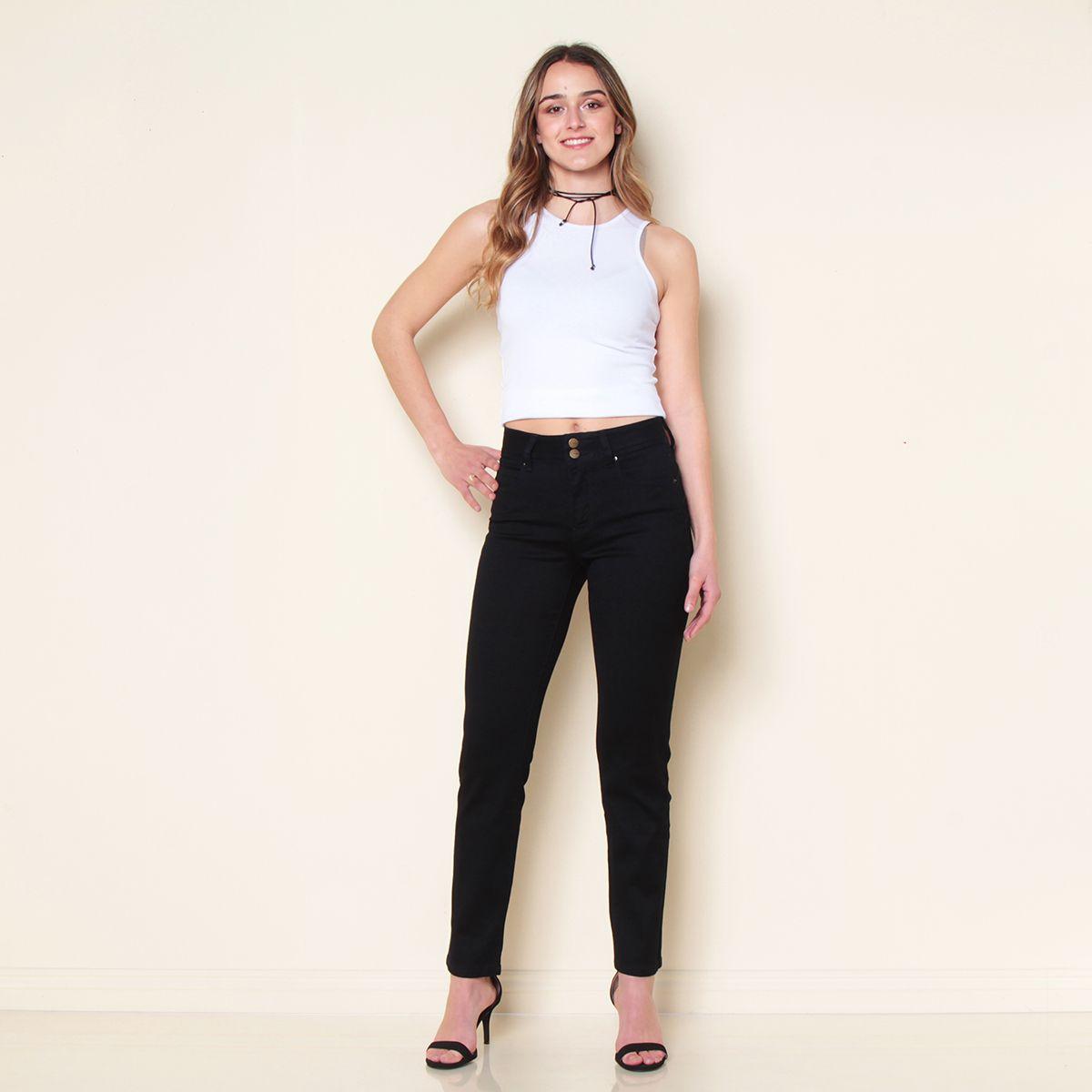 Jeans Slim Tiro Alto Pretina Media 2 Botones Push Up-5