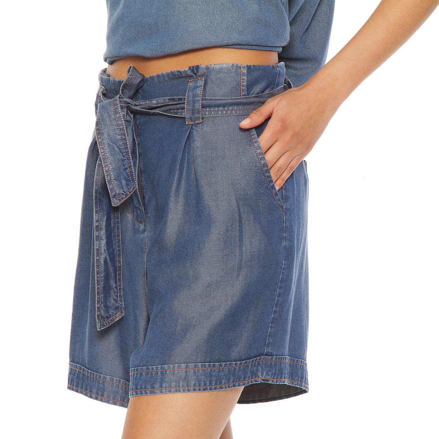 Short Tencel Tiro Alto Pretina   Media Con Lazo-2