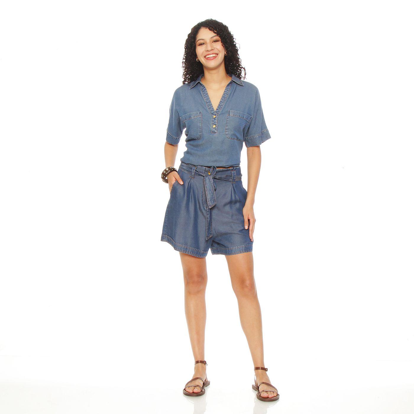 Short Tencel Tiro Alto Pretina   Media Con Lazo-4