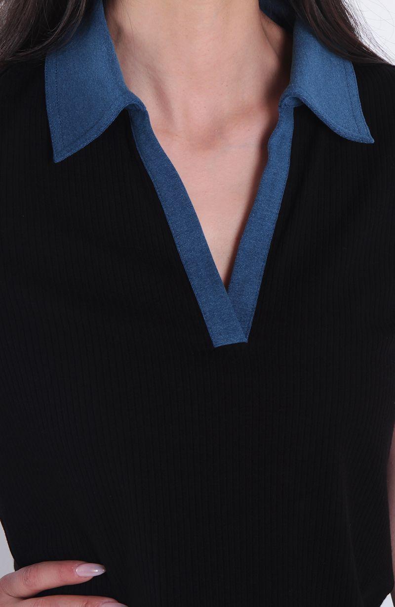 Polera Manga Corte Escote V Con Cuello Indigo-1