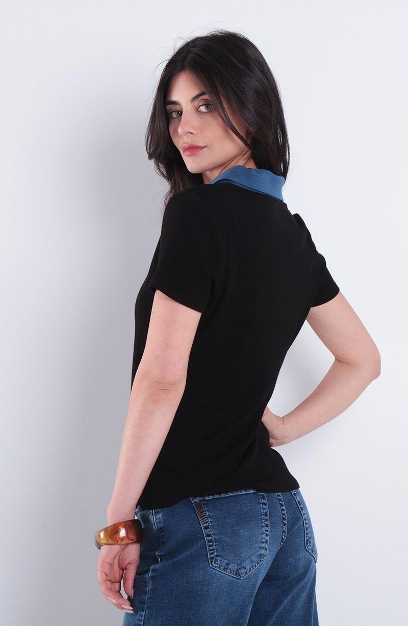 Polera Manga Corte Escote V Con Cuello Indigo-3