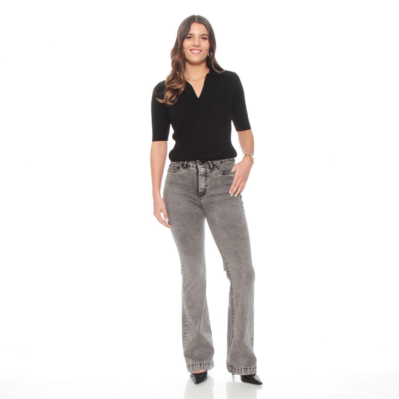 Jeans Flare  Pretina Basica 1 Boton Push Up Tiro Alto-4