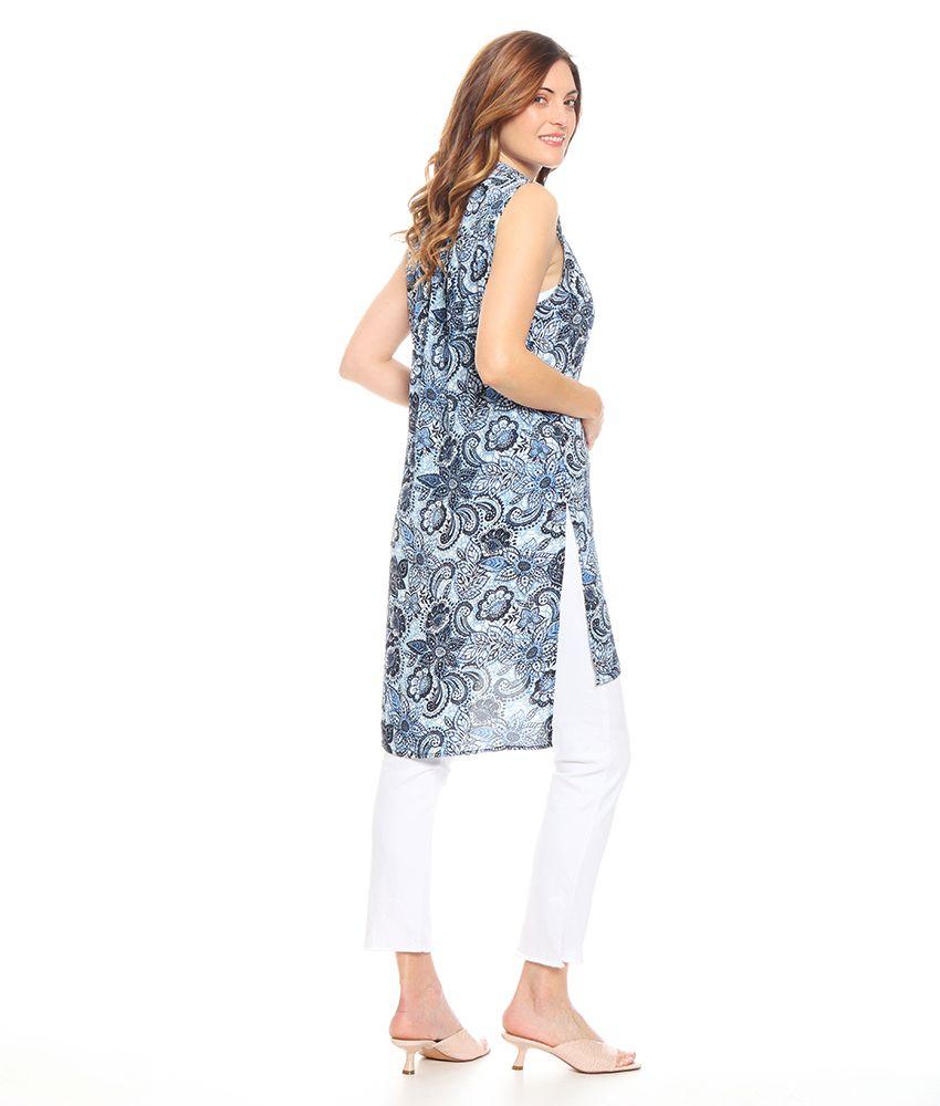 Blusa Sin Manga Estampada Cuello Camisero Abotonada-6