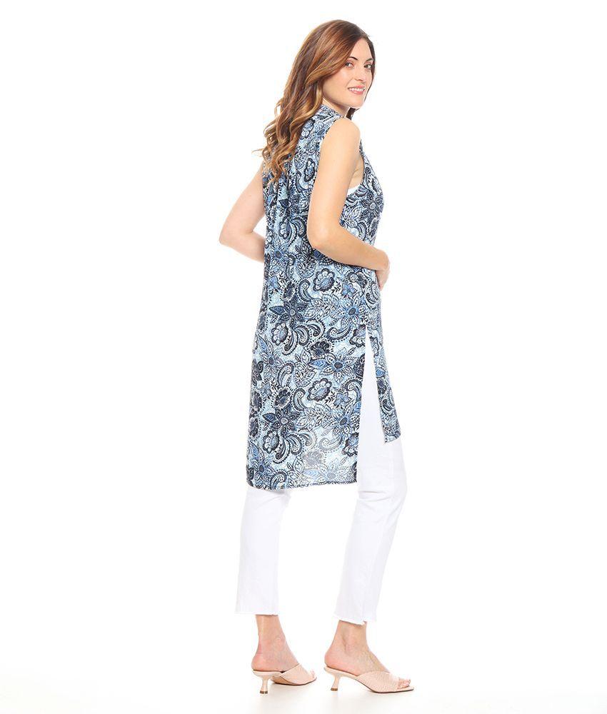 Blusa Sin Manga Estampada Cuello Camisero Abotonada-6
