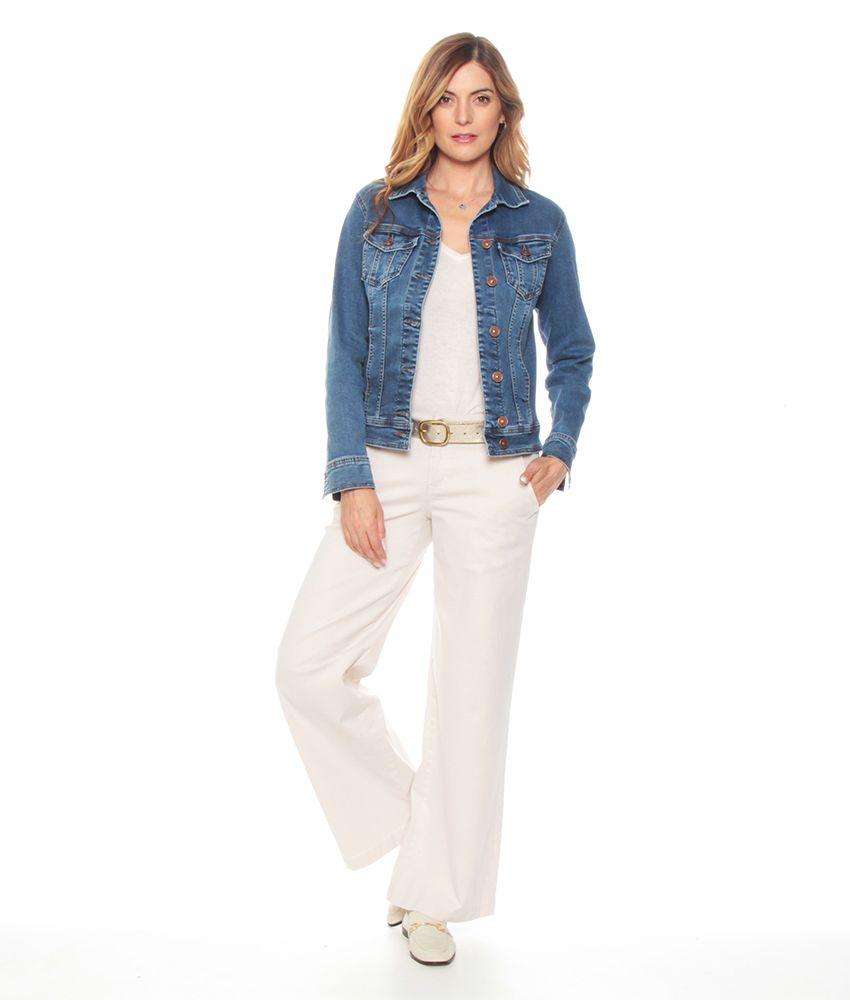 Chaqueta Manga Larga Denim Clasica Con Bolsillos-1
