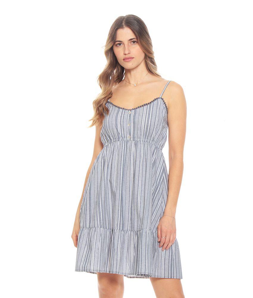 Vestido Listado Corto  Elasticado En Cintura-0