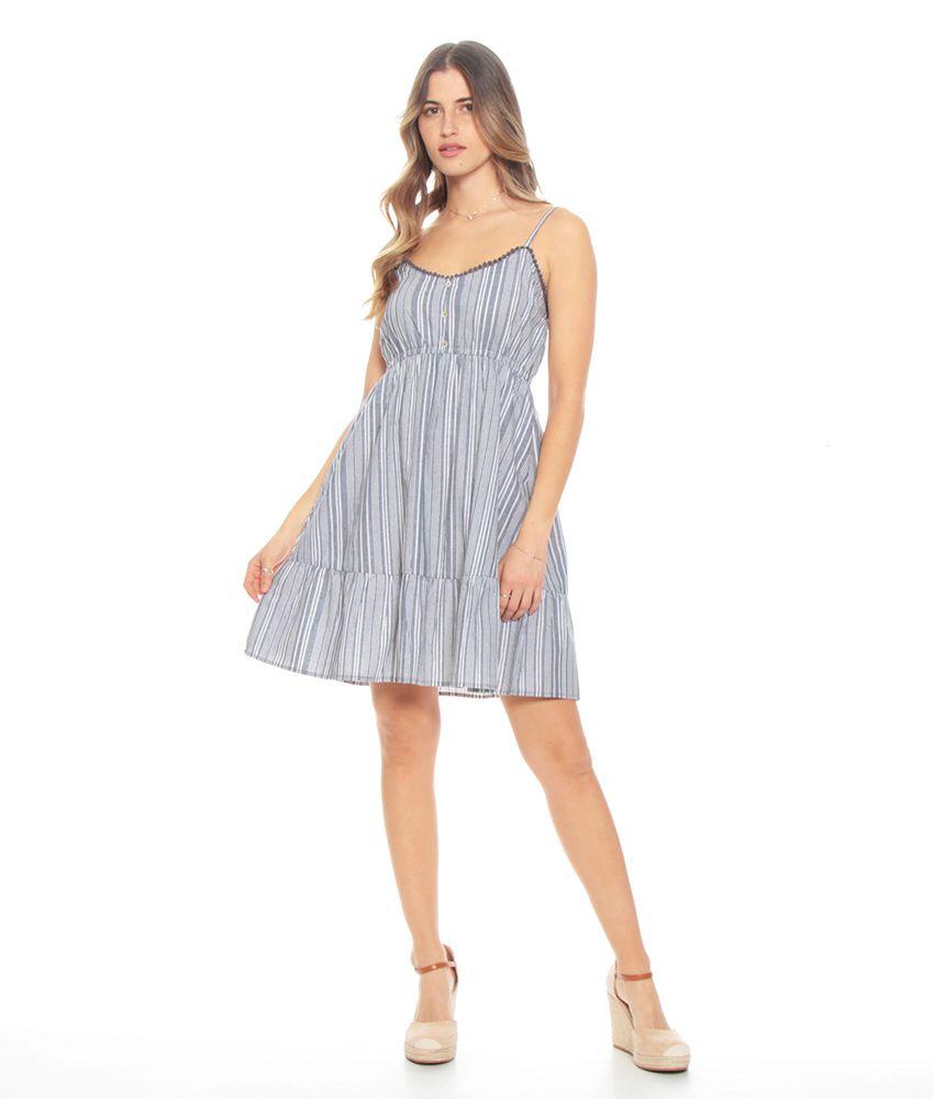 Vestido Listado Corto  Elasticado En Cintura-3