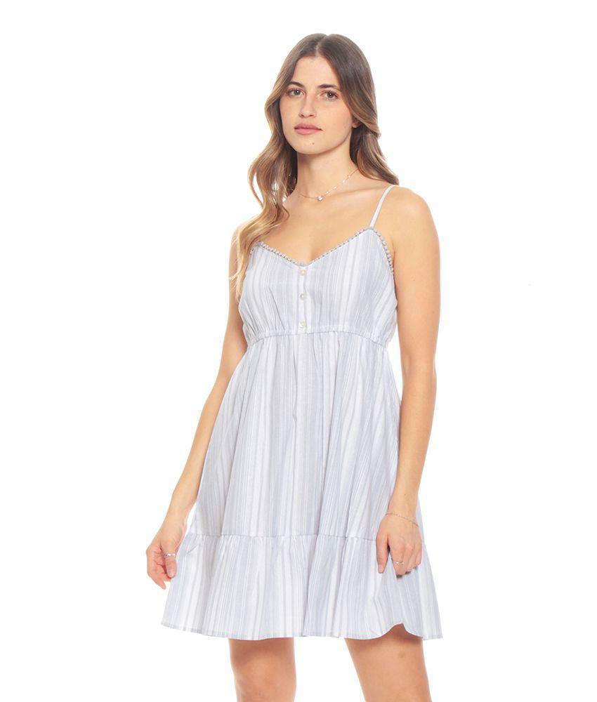 Vestido Listado Corto  Elasticado En Cintura-0