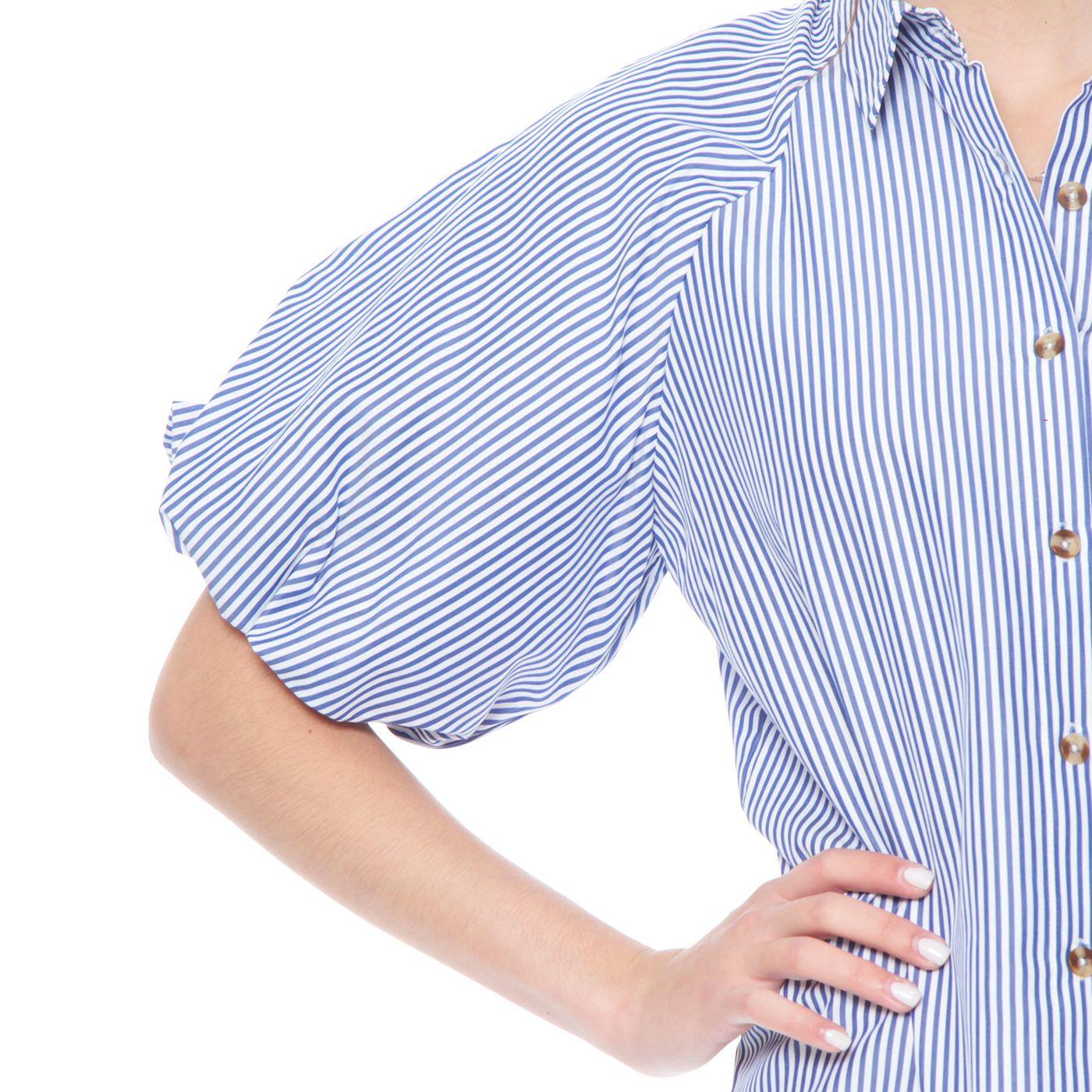 Blusa Manga Corta Listada Abotonada En Delantero Y Bolsillo-2