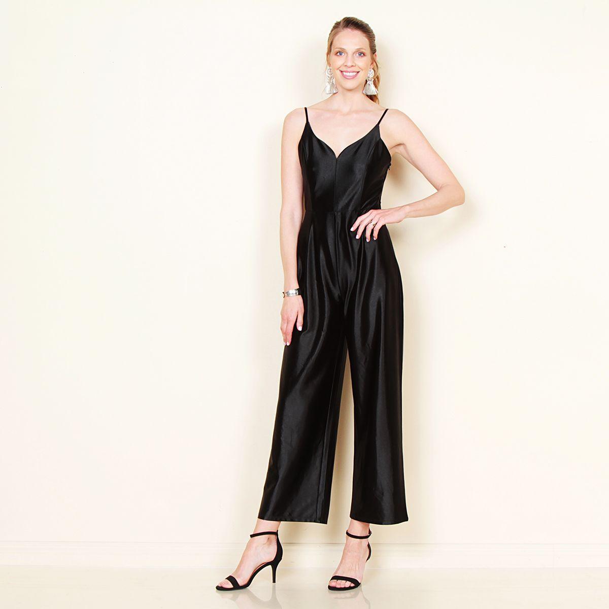 Enterito Sin Manga Satinado Escote V Con Encaje En Espalda-0