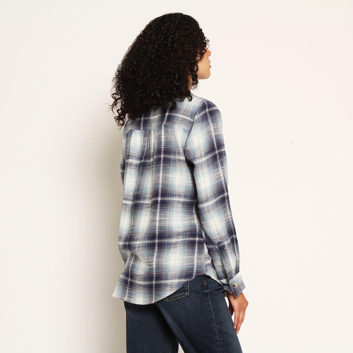 Blusa Escoces Manga Larga Abotonada Den Delantero Y Bolsillo-5