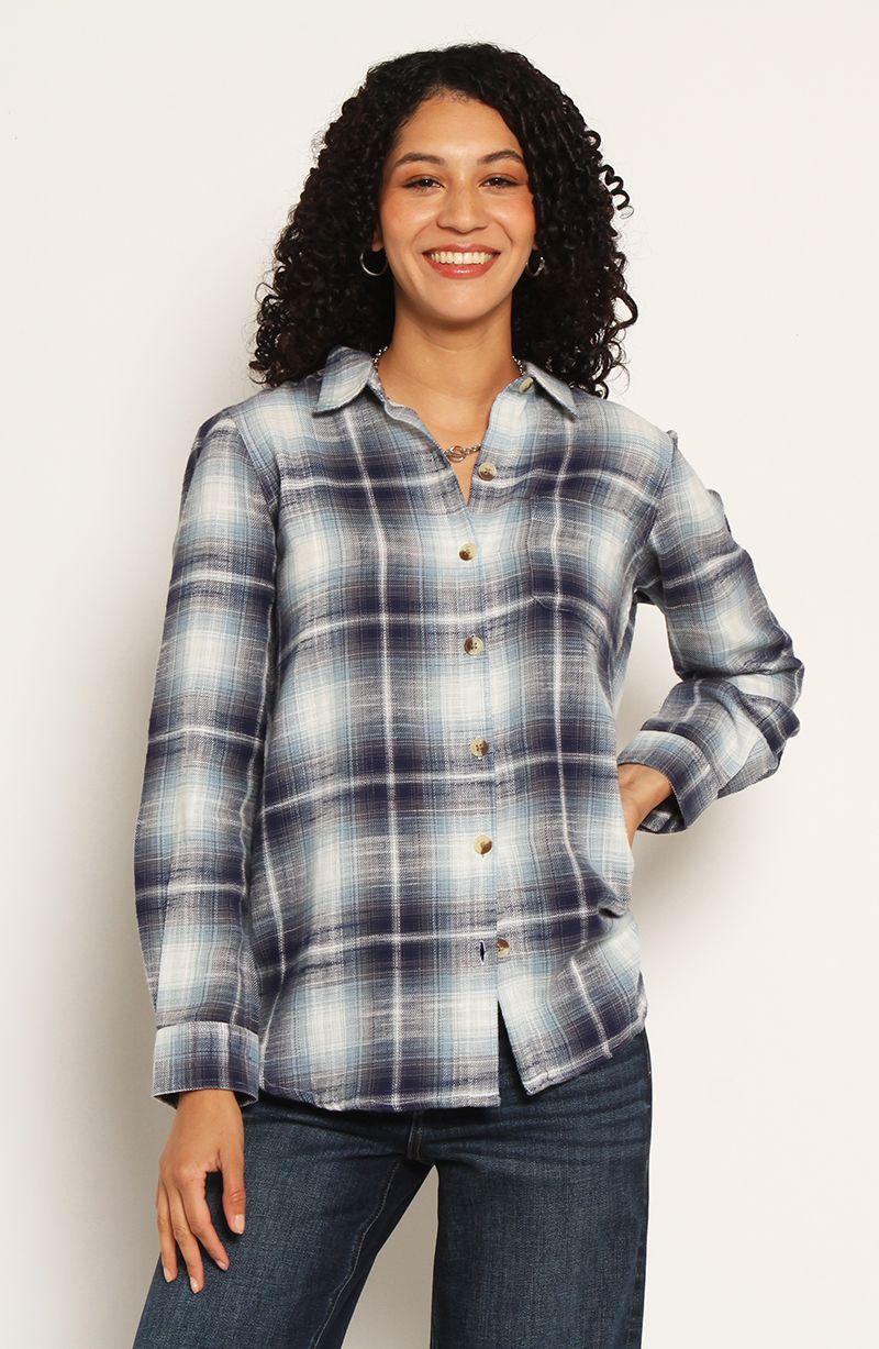 Blusa Escoces Manga Larga Abotonada Den Delantero Y Bolsillo-0