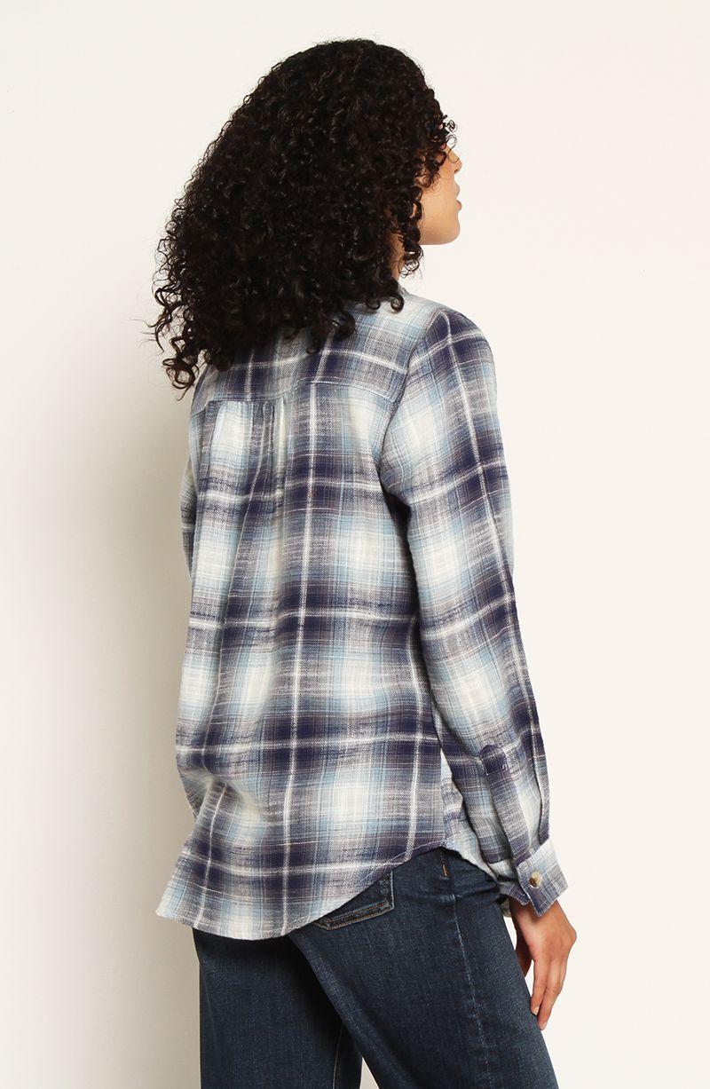 Blusa Escoces Manga Larga Abotonada En Delantero Y Bolsillo-5