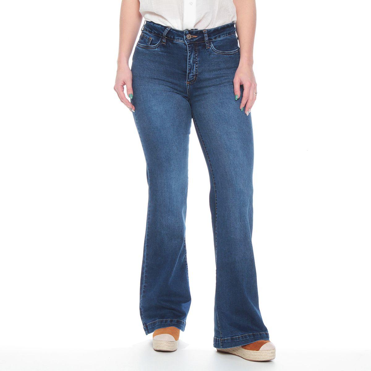 Jeans Flare Tiro Alto Pretina 1 Boton Push Up-0