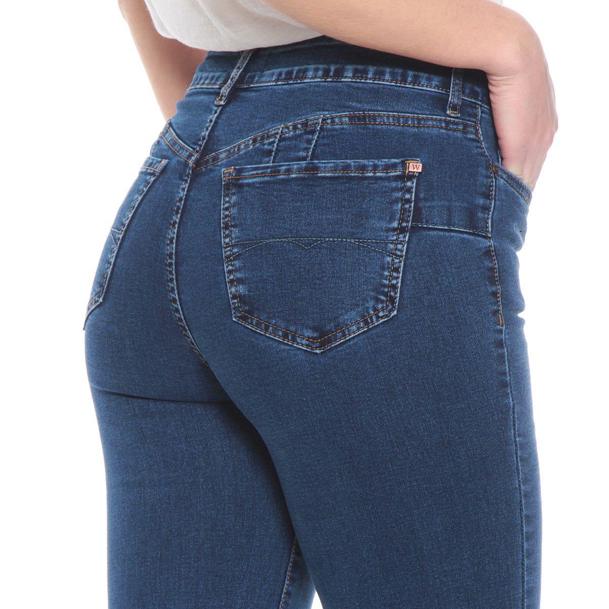 Jeans Flare Tiro Alto Pretina 1 Boton Push Up-3