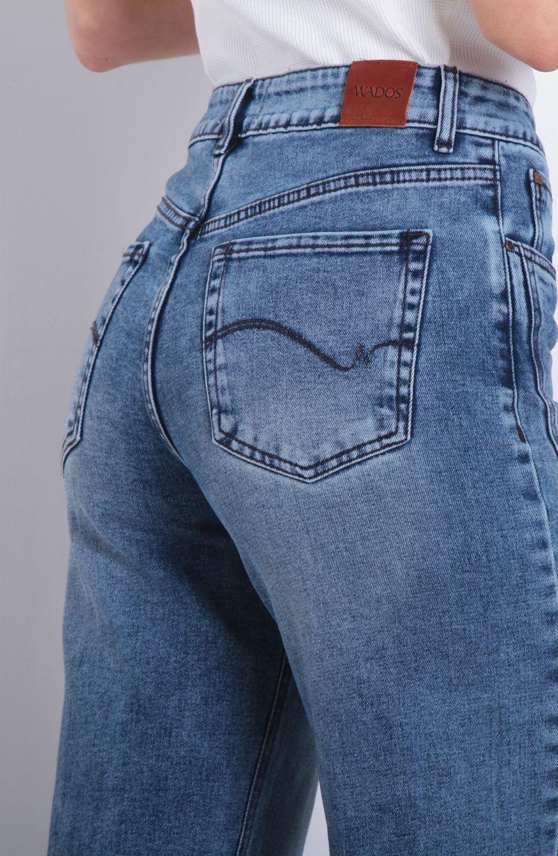 Jeans  Wide Tiro Alto  Pretina Un Boton Pierna Con Corte Costado-2
