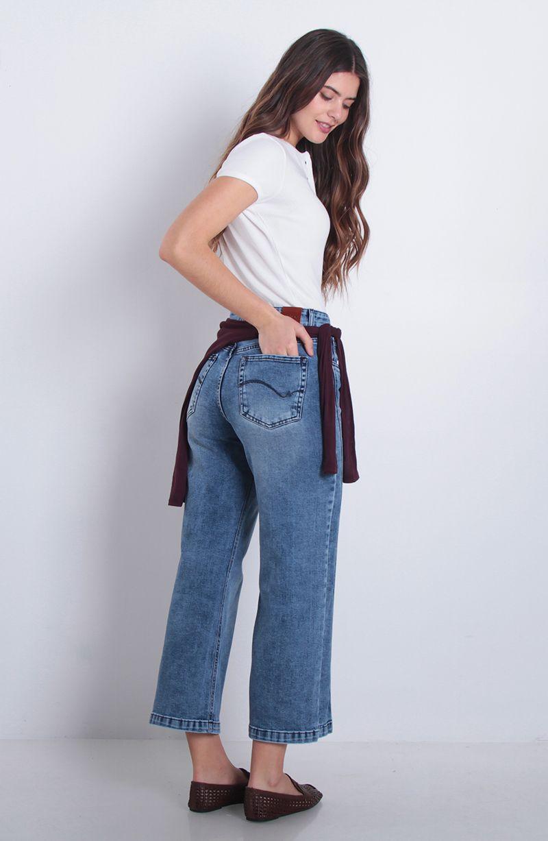 Jeans  Wide Tiro Alto  Pretina Un Boton Pierna Con Corte Costado-9