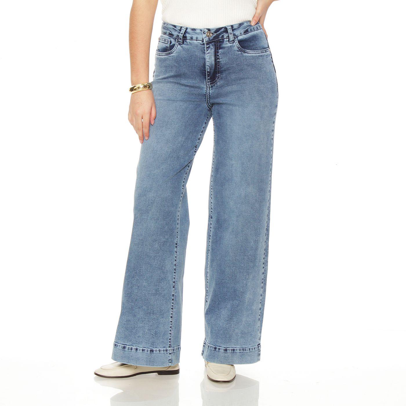 Jeans Wide Leg Tiro Alto  Pretina  Basica 1 Boton Push Up-0