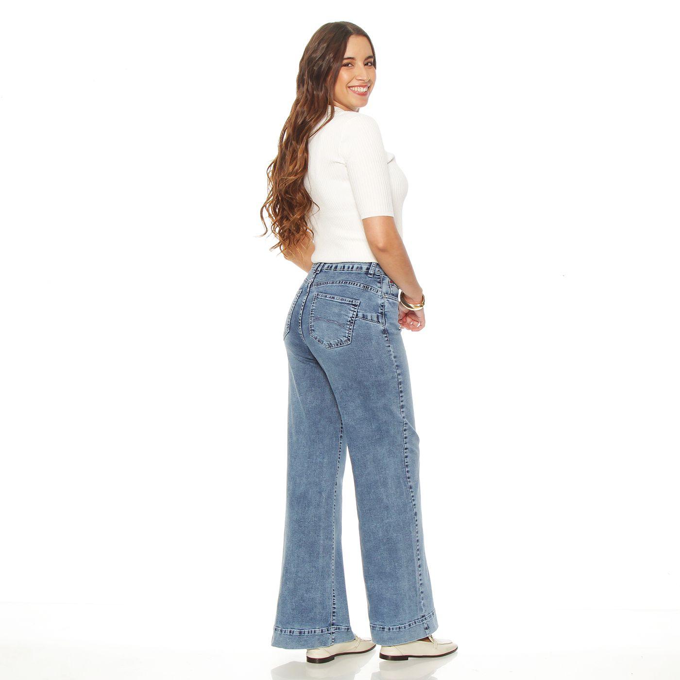 Jeans Wide Leg Tiro Alto  Pretina  Basica 1 Boton Push Up-8