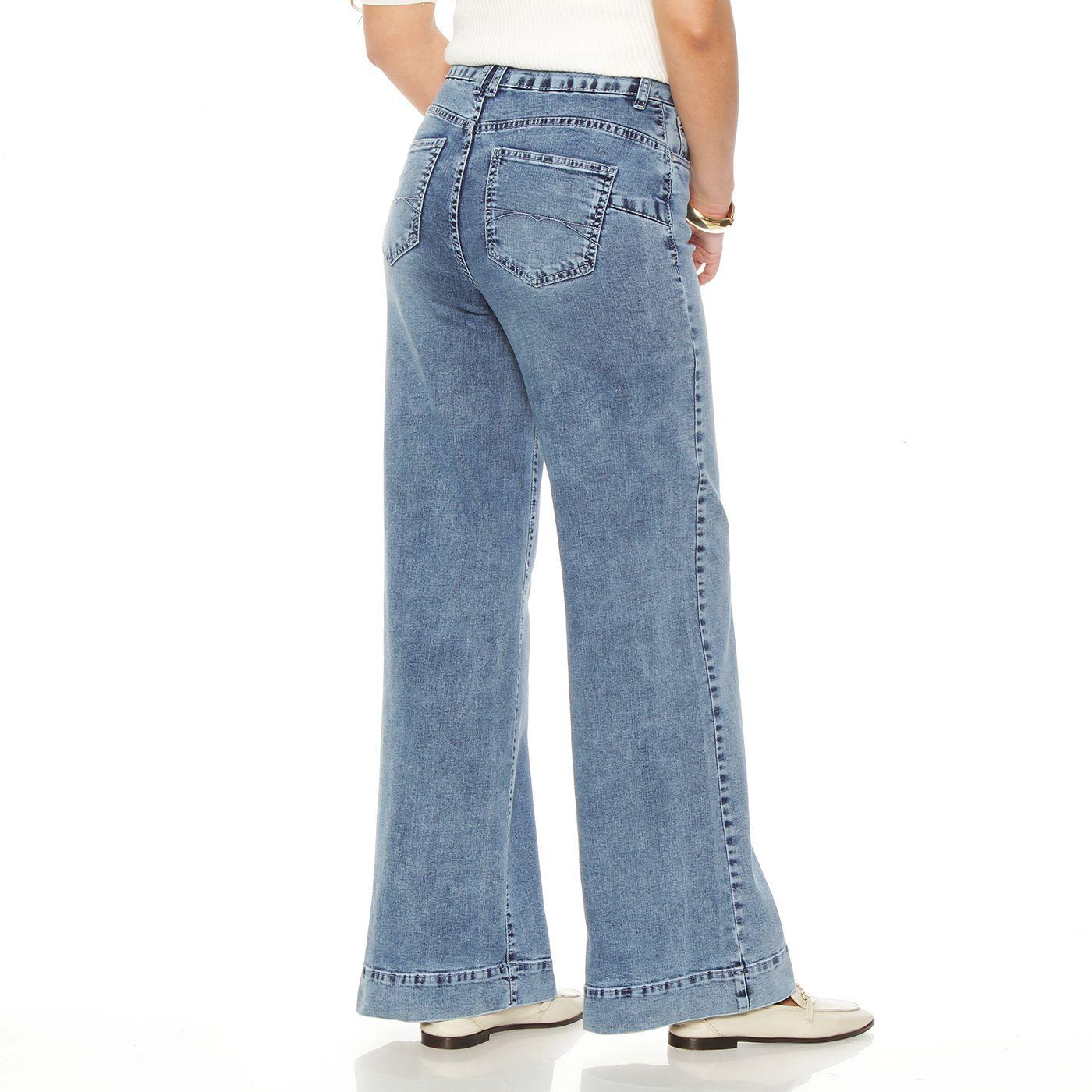 Jeans Wide Leg Tiro Alto  Pretina  Basica 1 Boton Push Up-9