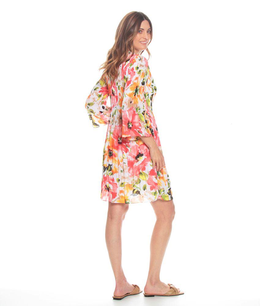 Vestido Manga 3/4 Estampado Plisado Escote V-2