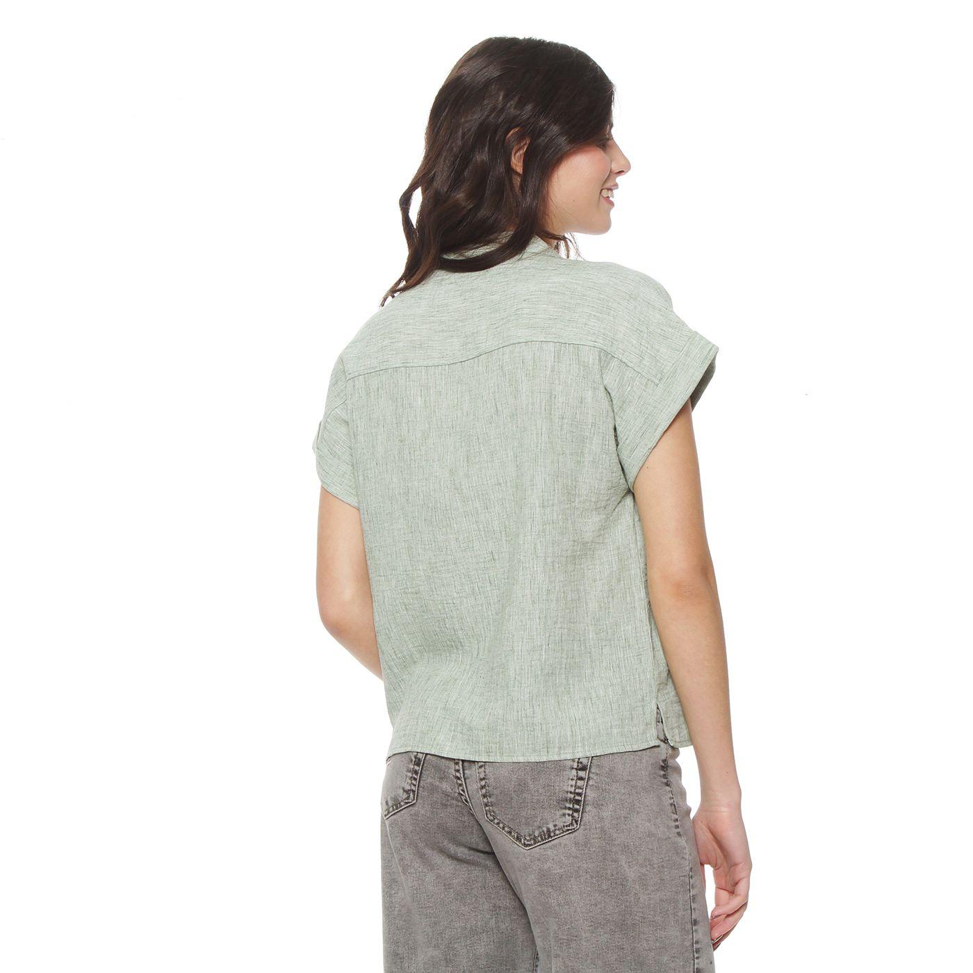 Blusa Manga Corta Abotonada En Delantero Y Bolsillos-5