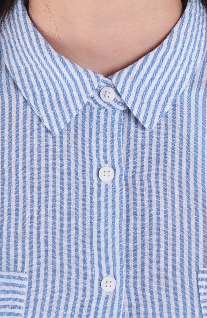 Blusa Manga Corta Listada Abotonada Con Bolsilla-1