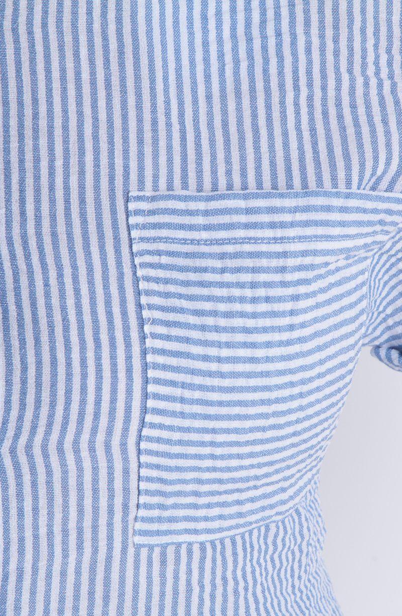 Blusa Manga Corta Listada Abotonada Con Bolsilla-2