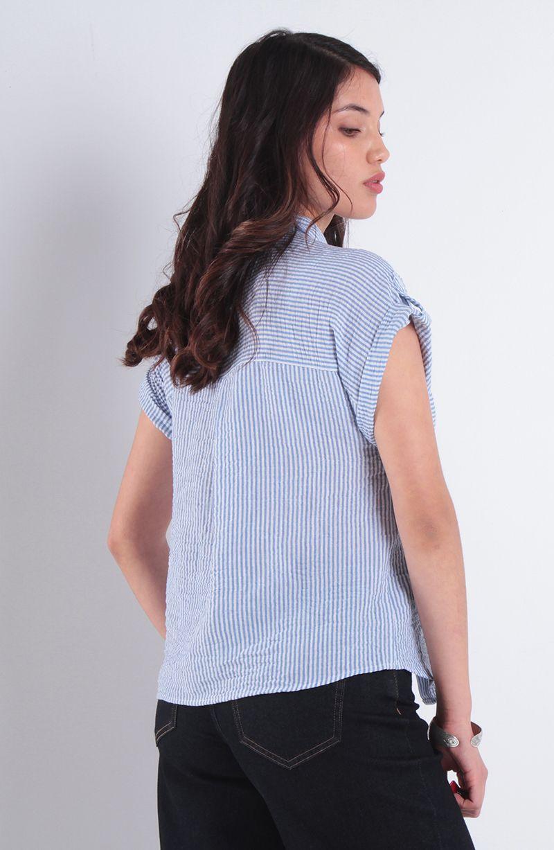 Blusa Manga Corta Listada Abotonada Con Bolsilla-7