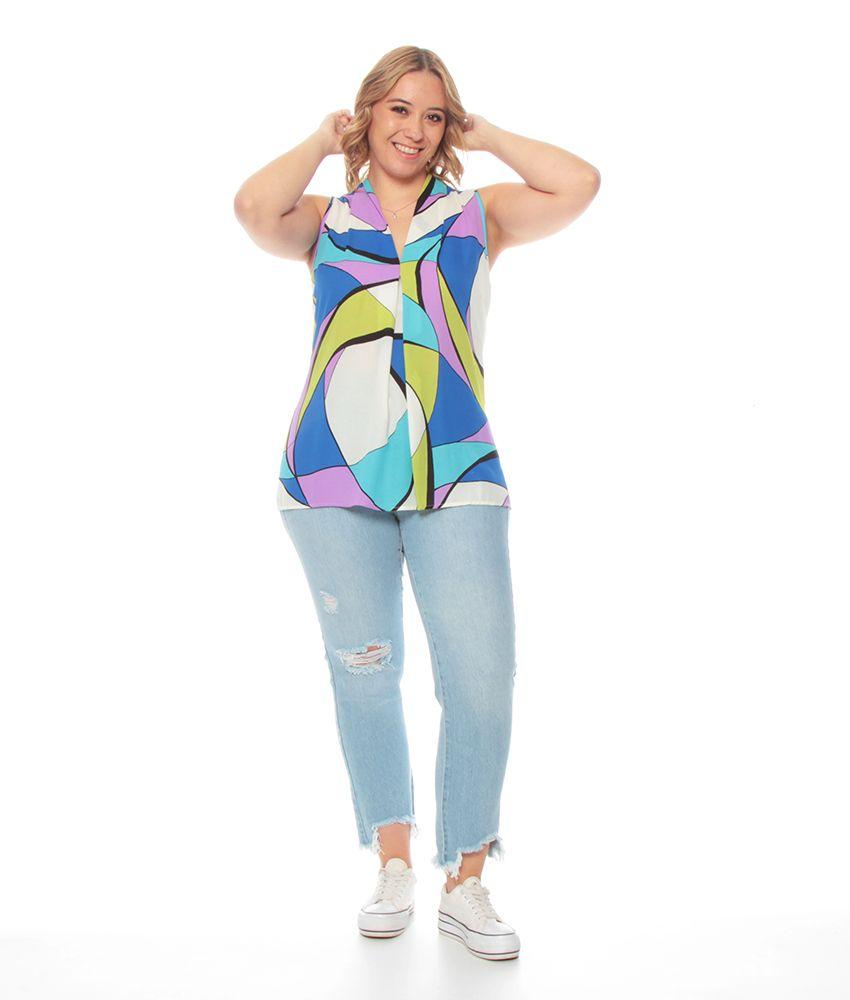 Blusa Sin Manga Escote V Estampada-3
