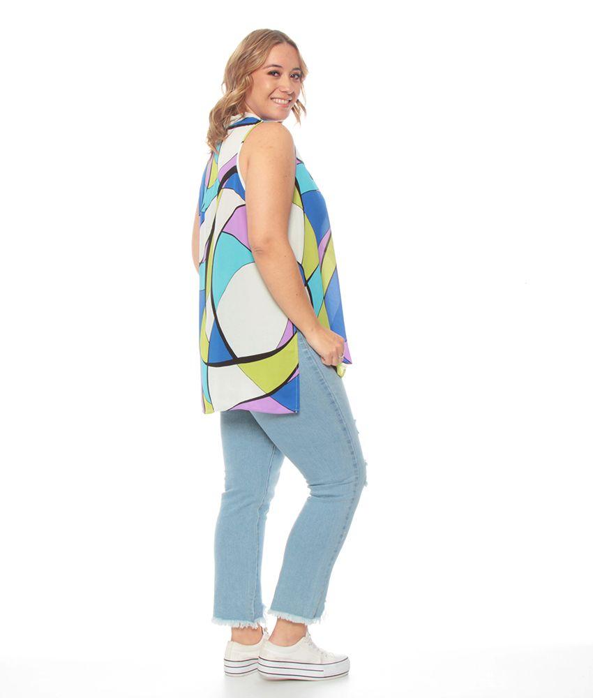 Blusa Sin Manga Escote V Estampada-5
