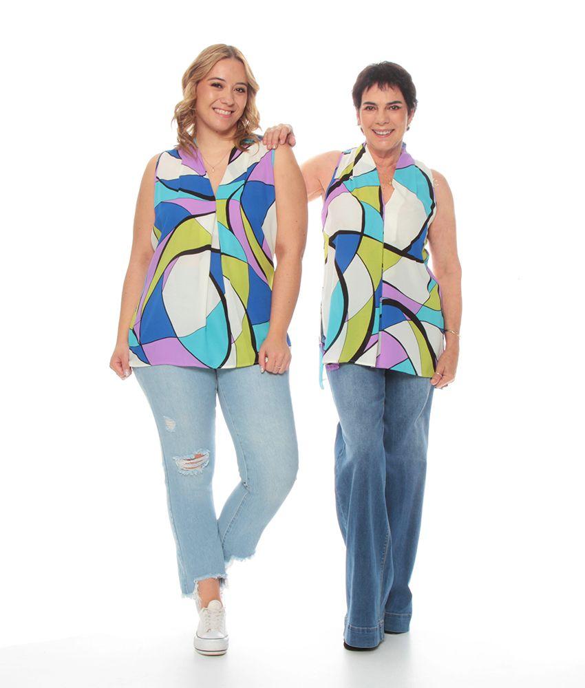 Blusa Sin Manga Escote V Estampada-6