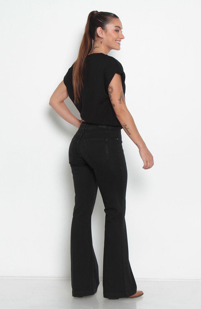 Jeans Cargo Tiro Alto Pretina Ancha Dos Botones  Pierna Flare-2