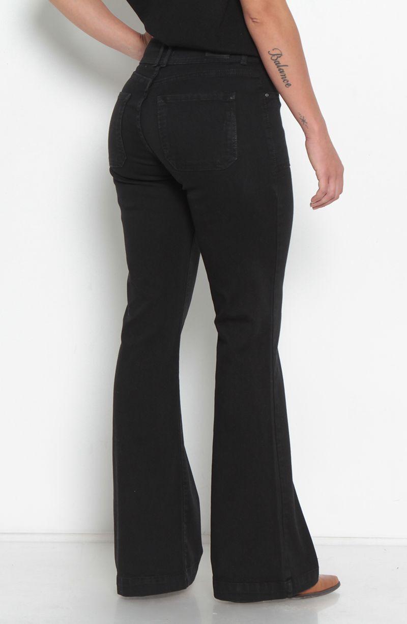 Jeans Cargo Tiro Alto Pretina Ancha Dos Botones  Pierna Flare-5