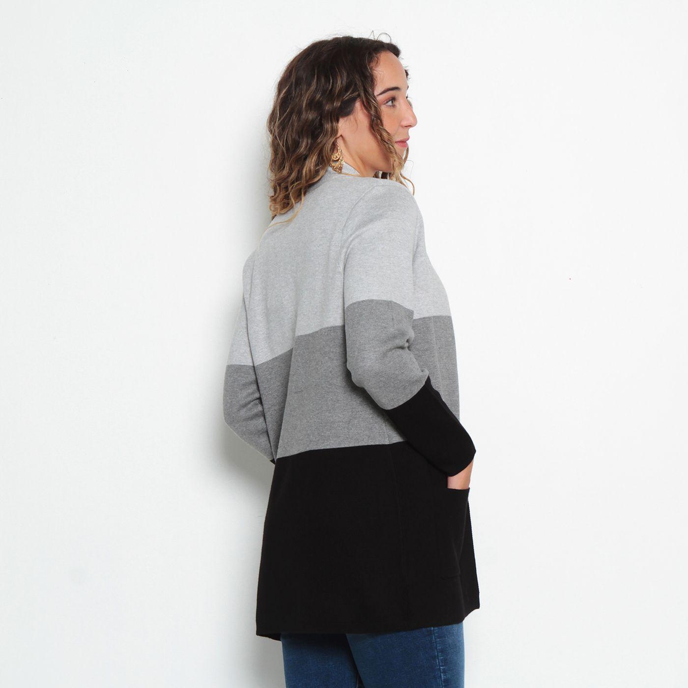 Chaleco Manga Larga   Listado Ancho Con Bolsillos-2