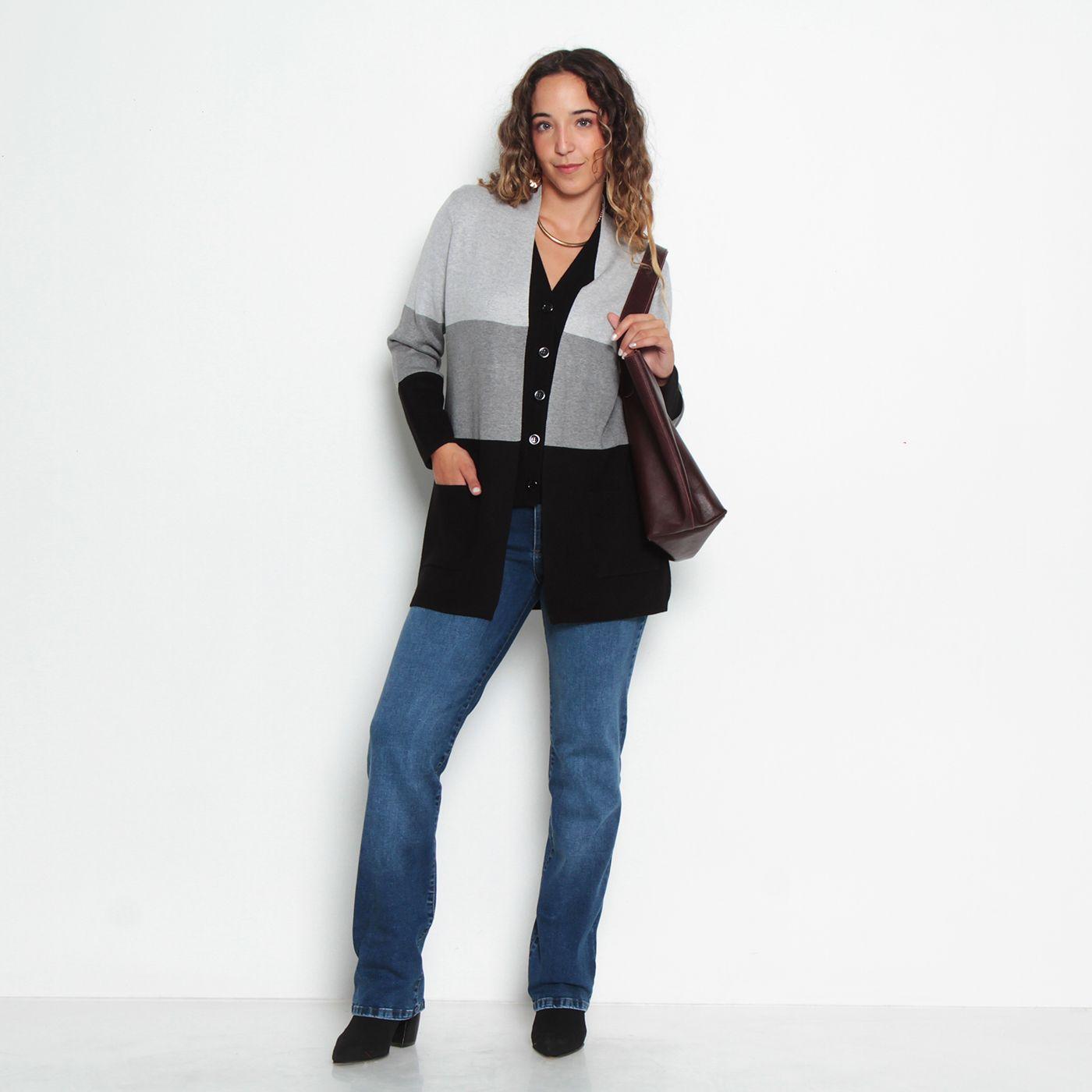 Chaleco Manga Larga   Listado Ancho Con Bolsillos-4