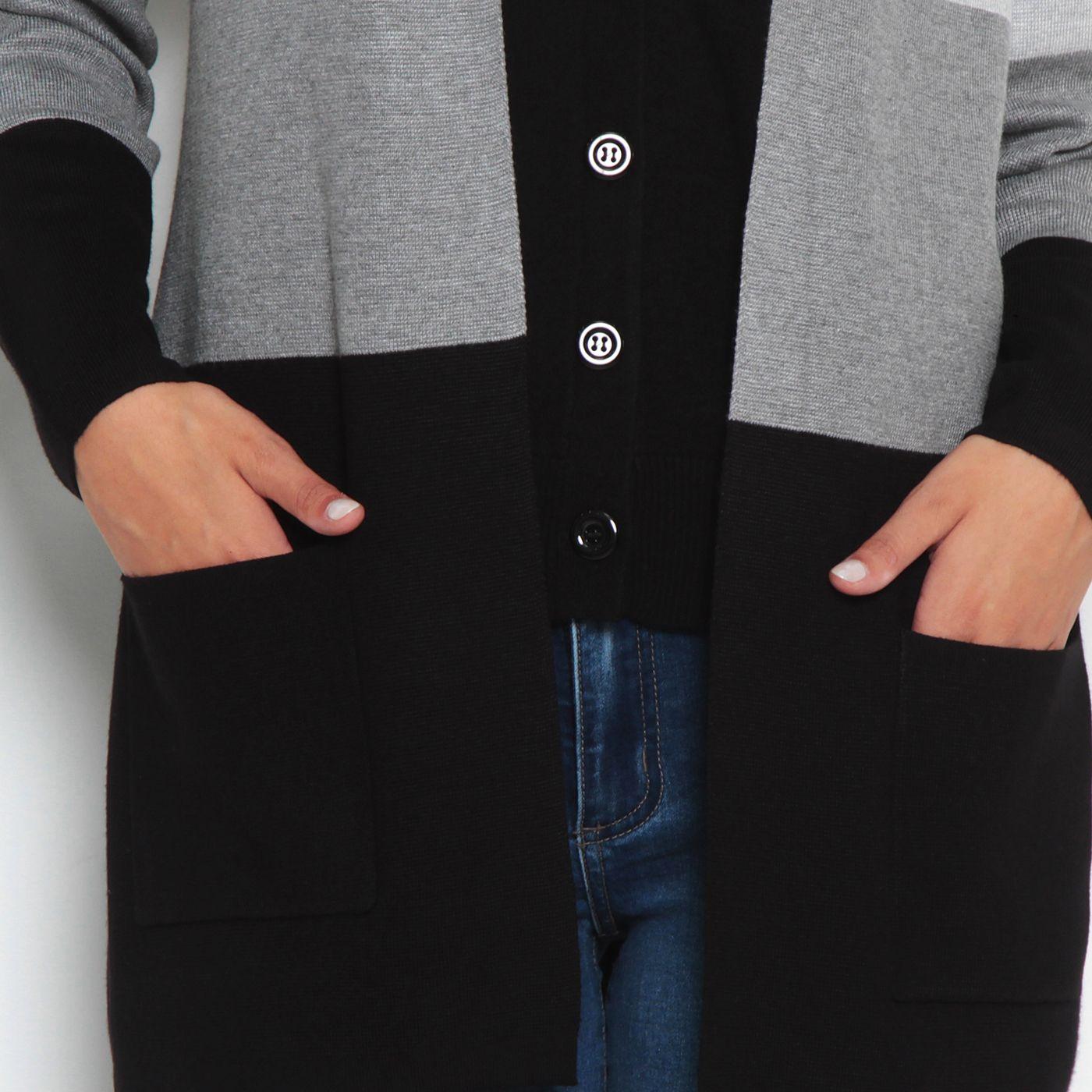 Chaleco Manga Larga   Listado Ancho Con Bolsillos-5