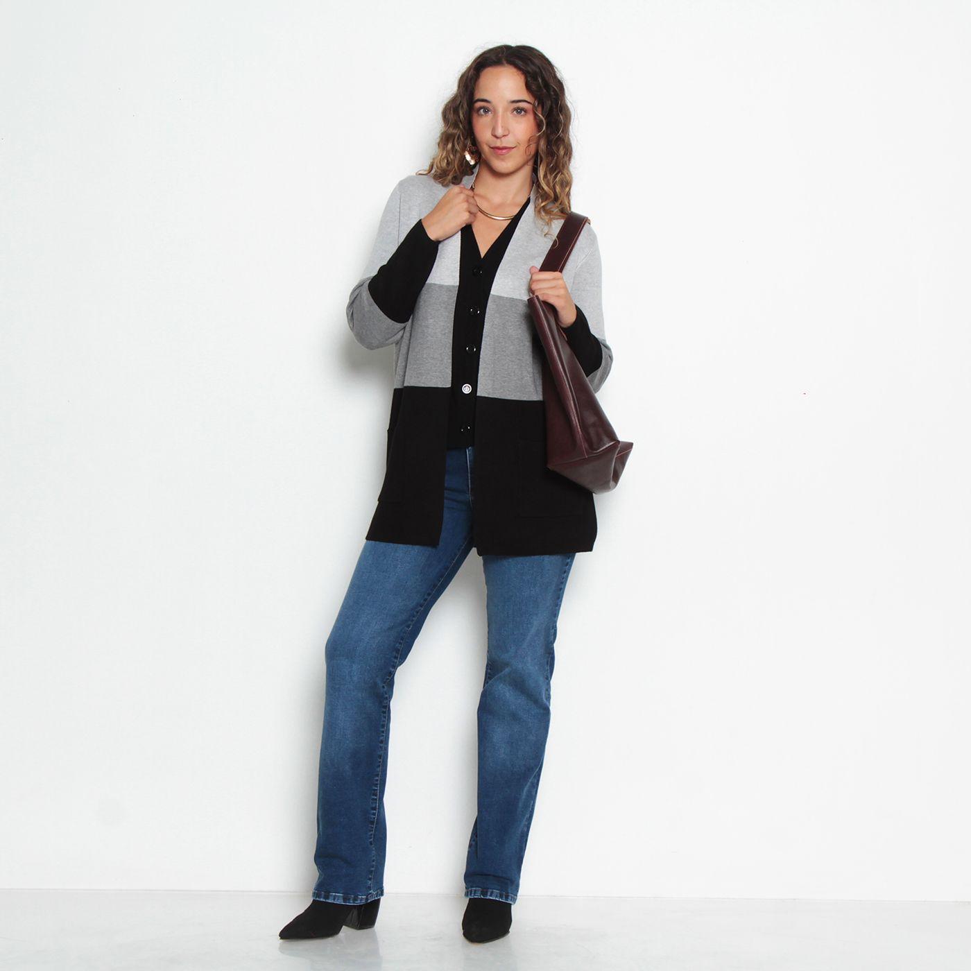 Chaleco Manga Larga   Listado Ancho Con Bolsillos-6