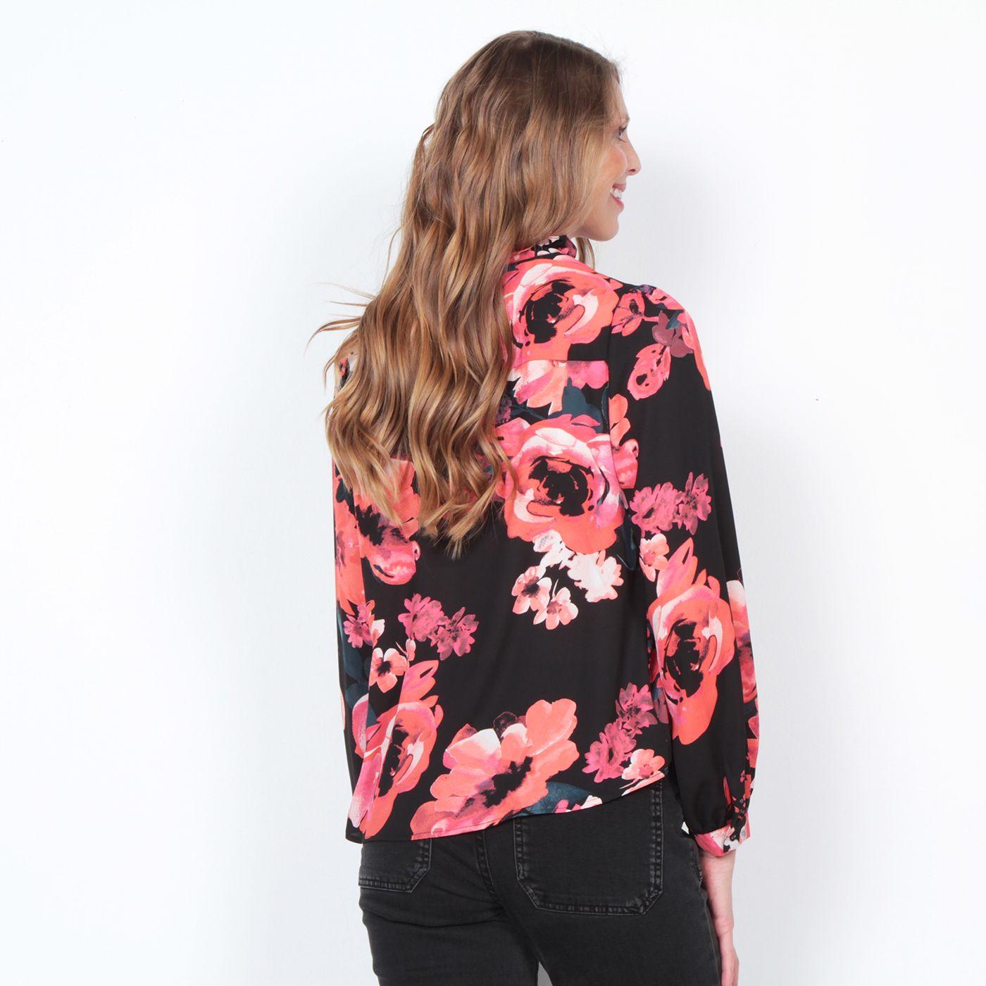 Blusa Manga Larga Estampada Abotonada En El Delantero-6