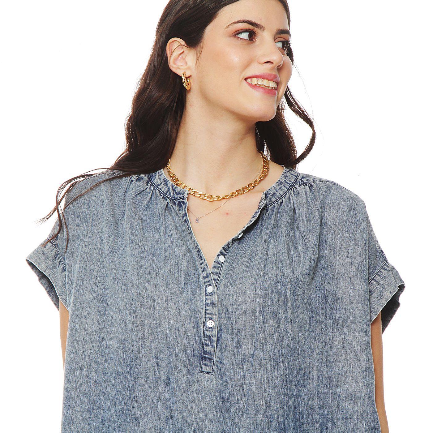 Blusa Manga Corta Lyocell Abotonada En Delantero-4