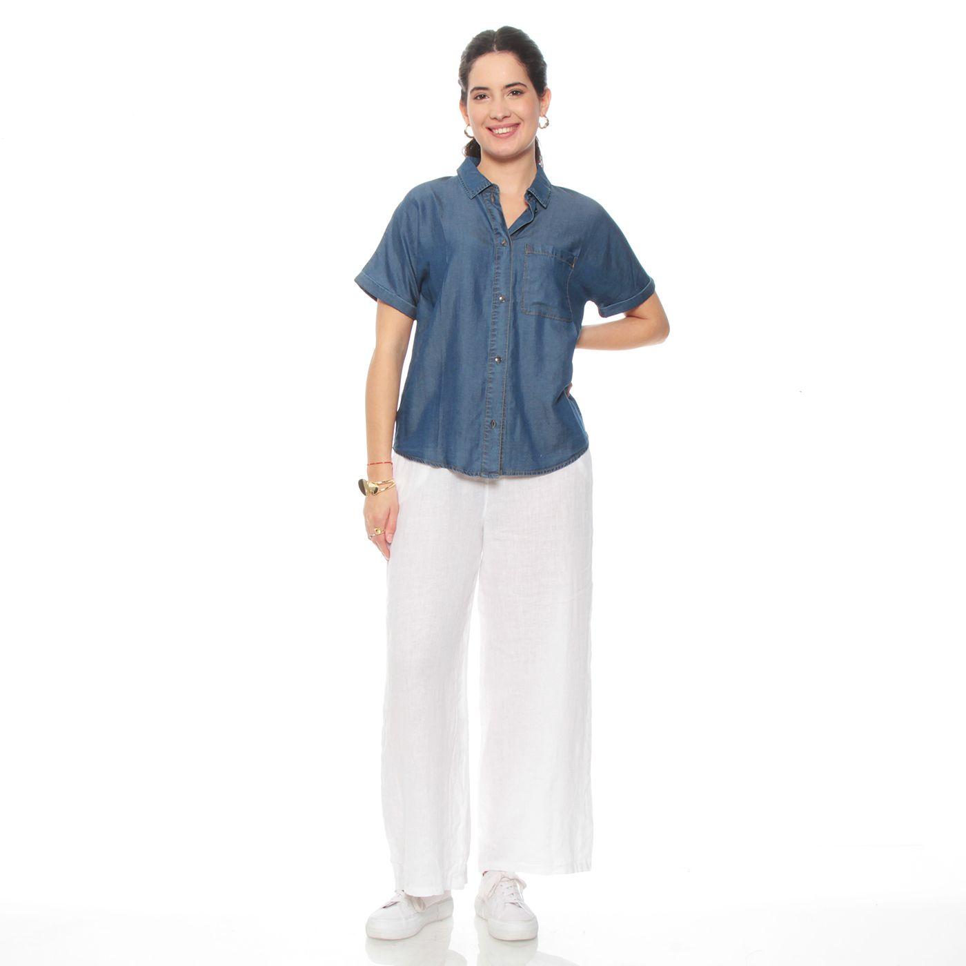 Blusa Lyocell Abotonada  Manga Corta Con Bolsillo-2