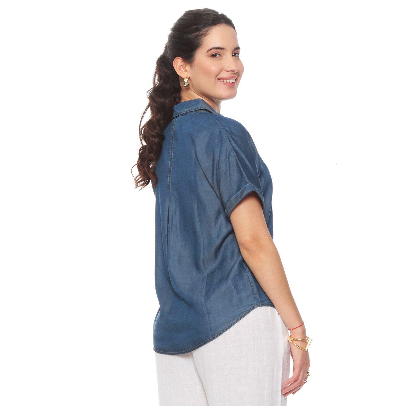 Blusa Lyocell Abotonada  Manga Corta Con Bolsillo-3