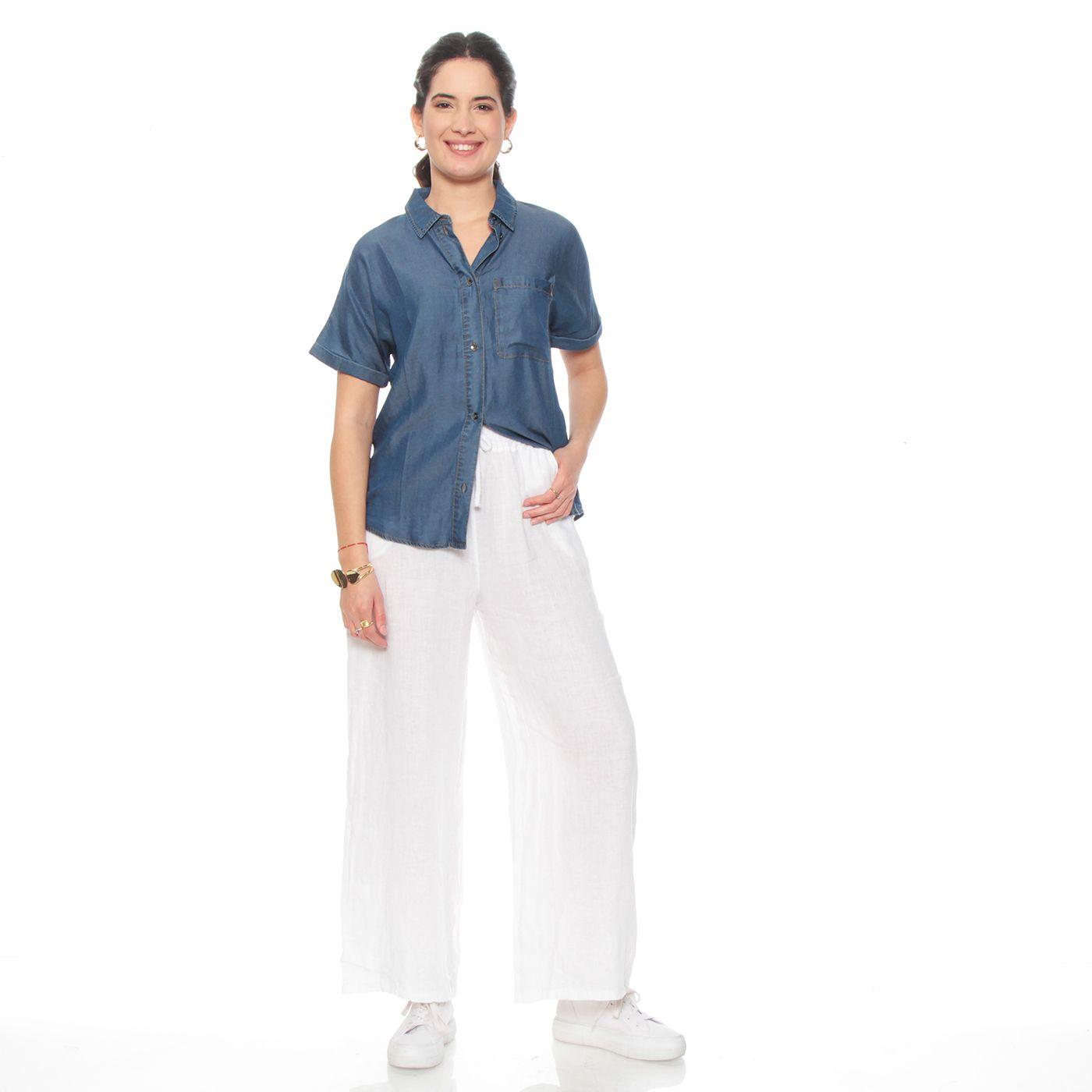 Blusa Lyocell Abotonada  Manga Corta Con Bolsillo-5